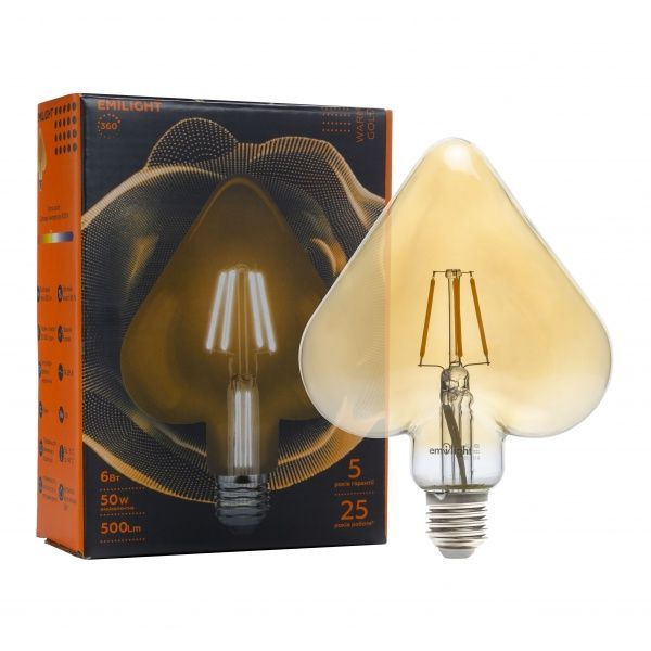 Лампа світлодіодна Emilight Серце Gold ST64 6 Вт E27 3000 К 176 В прозора 