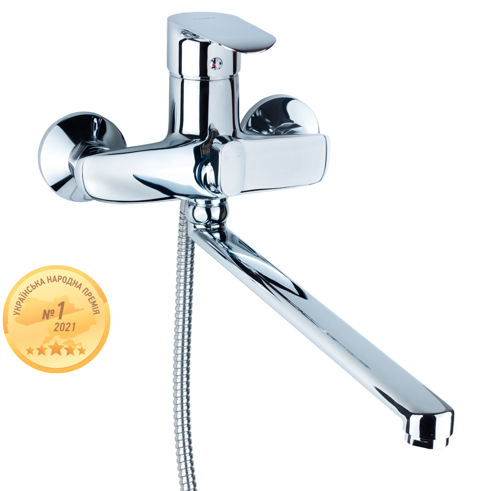 Смеситель для ванны Aquatica KN 40 мм гусак прямой 350 мм дивертор встроенный картриджный (9738220)