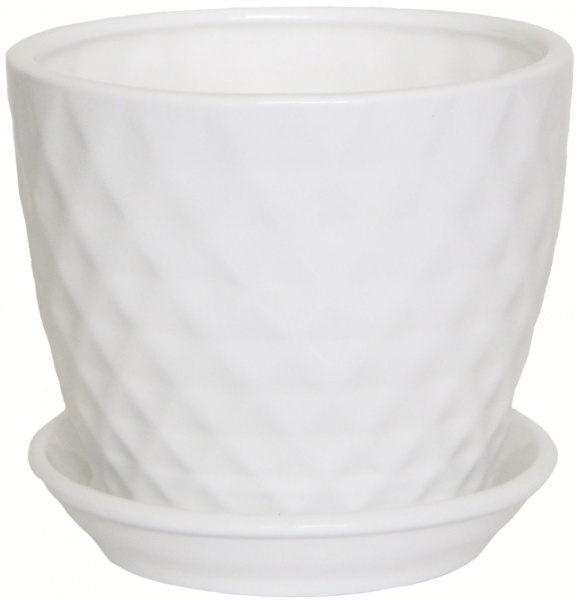 Горшок керамический Ориана-Запорожкерамика Ромб новый №2 глянец фигурный 3 л белый (073-02-001) 