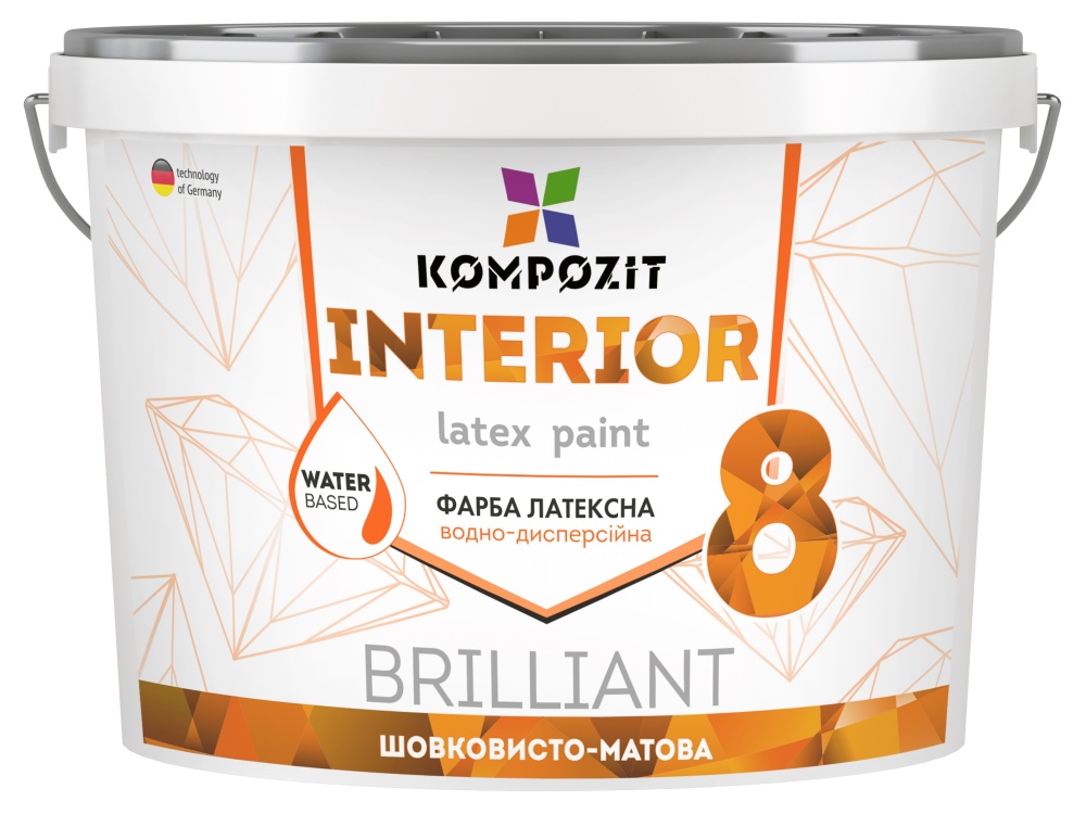 Фарба інтер'єрна латексна акрилова Kompozit INTERIOR 8 шовковистий мат (база А) 4,5л