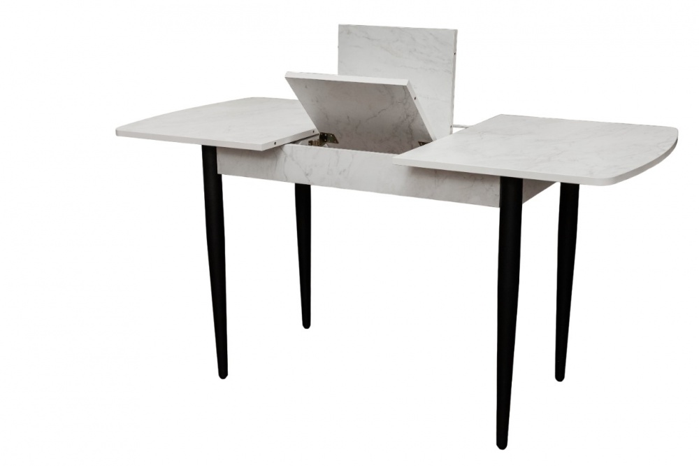 Стіл обідній 1100(1420)x700x750мм білий мармур/чорний