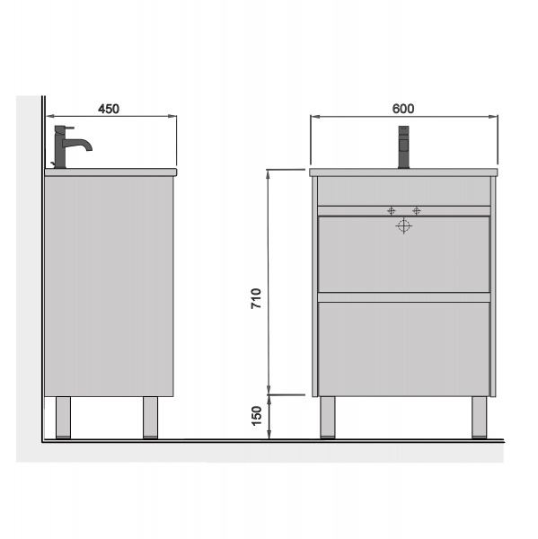 Тумба Мойдодыр Polo Loft 60-U с умывальником Cosmo 60