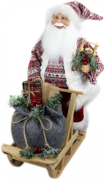 Декорация новогодняя Санта лесной с санками ST18-71178 46 см 