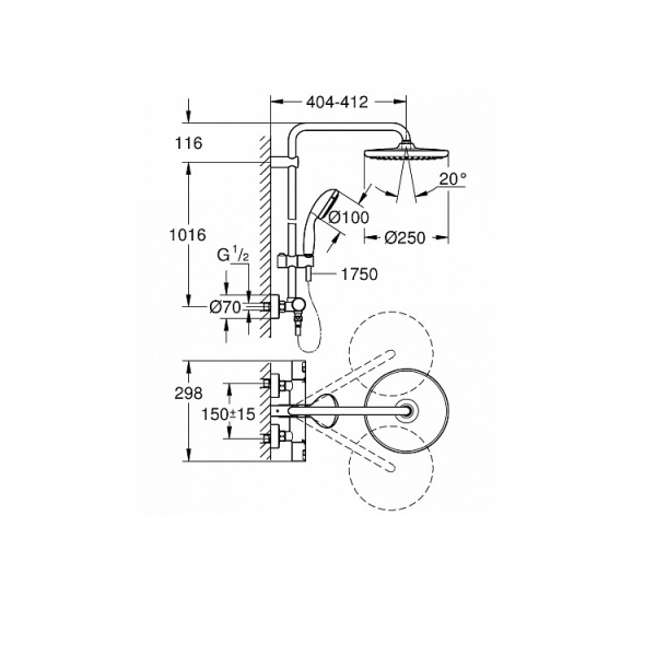 Душевая система Grohe Vitalio Start 250 с термостатом