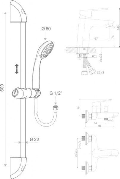 Набор смесителей Koller Pool Kvadro KR0200+KR0100+KR010