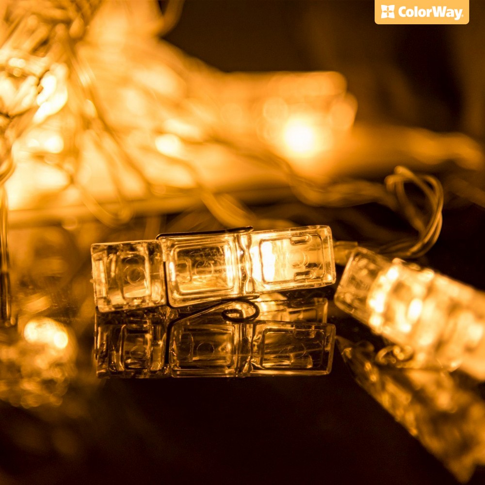 Гирлянда светодиодная ColorWay с прищепками для фото светодиодная (LED) 30 ламп 3 м (CW-LCP-20L30BU)