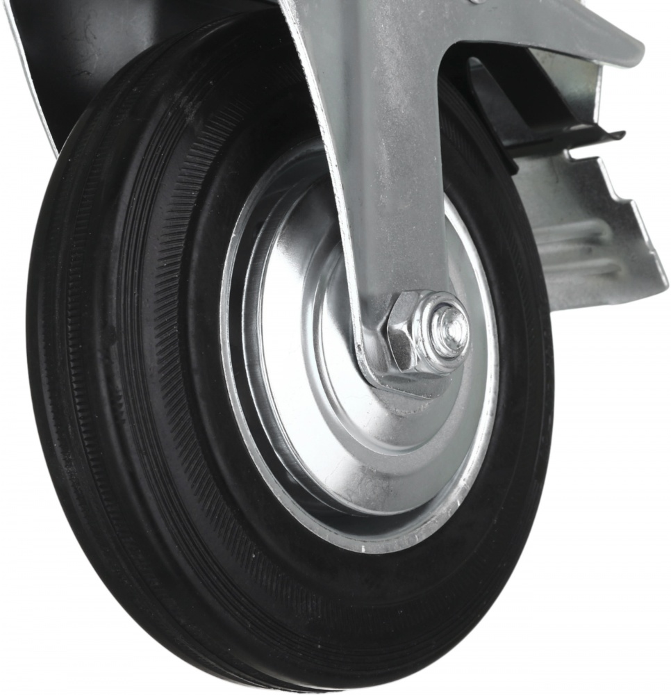 Колесо d160 мм резиновое поворотное с тормозом і резьбовым штырем M16