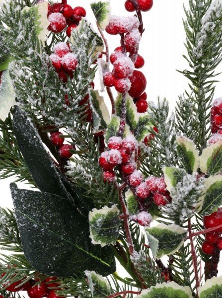 Декорація новорічна Гілка хвойна з ягодами та листям засніжена 72 см EPI-A3-663HRW 