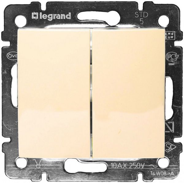 Выключатель двухклавишный Legrand Valena без подсветки 10 А 230В IP20 кремовый 774305