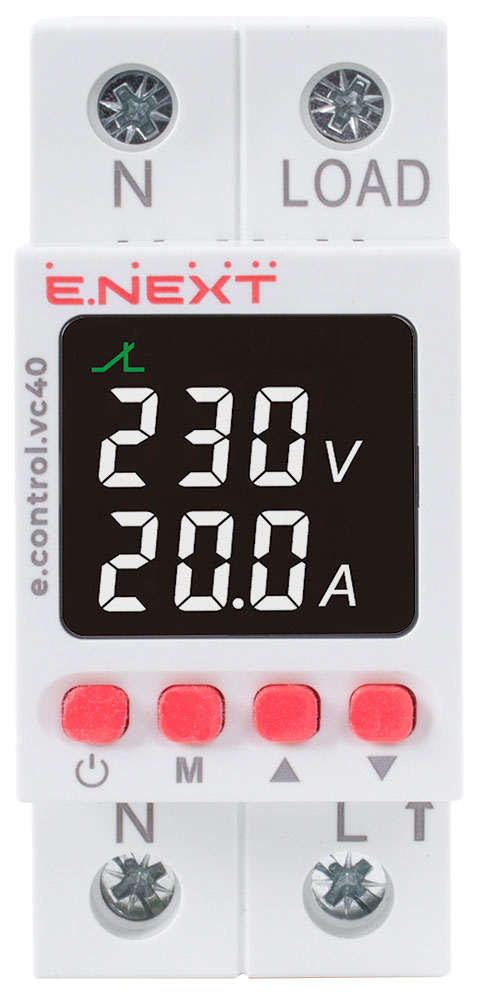 Реле напряжения и тока E.NEXT 40А с индикацией e.control.vc40 p0690029