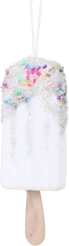 Декорация новогодняя Китай Мороженое с бисером YE2517W 16 см белый