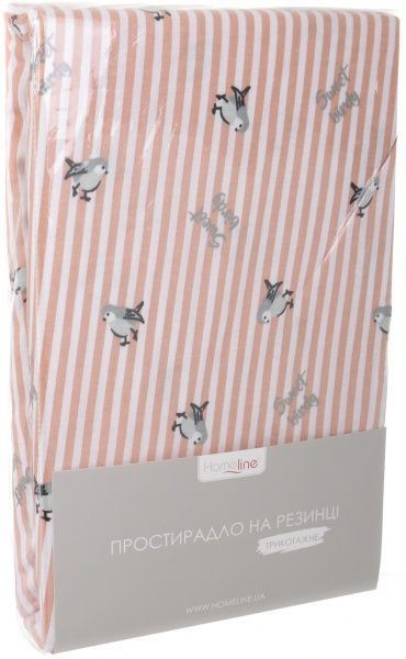 Простирадло на резинці трикотажне Пташки на стрічці 90x200 см рожевий із принтом Homeline 