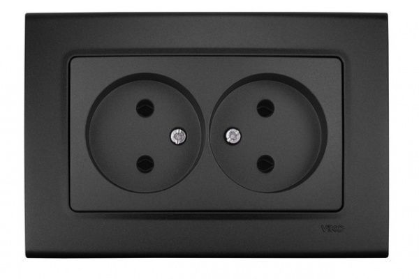 Розетка двойная без заземления Viko Linnera Life без шторок без крышки черная ночь