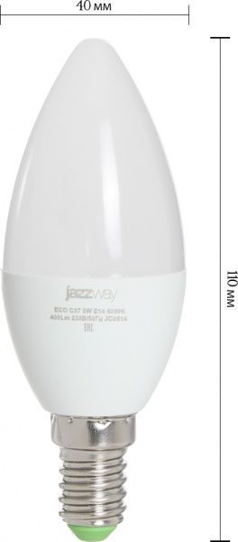 Лампа світлодіодна Jazzway PLED- ECO-C37 5 Вт C37 м’яка біла E14 220 В 4000 К 1036865 