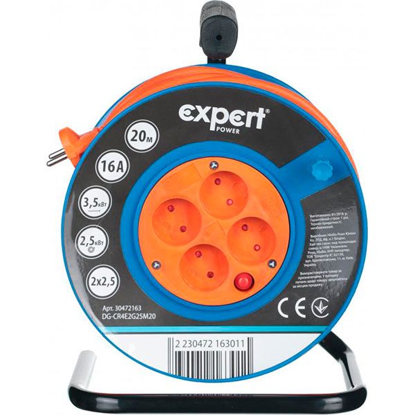 Подовжувач на котушці Expert Power ПВС 2х2,5 3,5 кВт без заземлення 4 гн. помаранчевий 20 м DG-CR4E2G25M20 