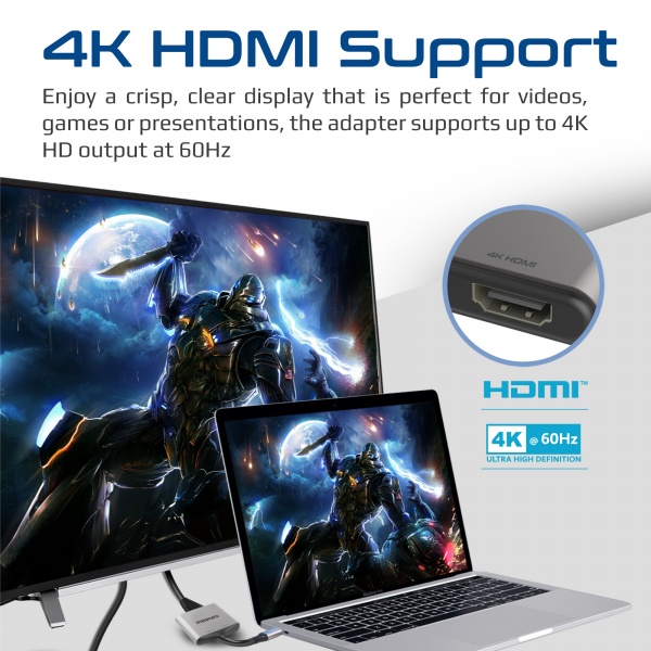 Перехідник Promate Type-C to 2xHDMI 4K MediaLink-H2 0,15 м сірий (medialink-h2.grey) 