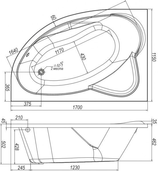 Ванна акриловая Imprese Loreтa L без ножек 170x115