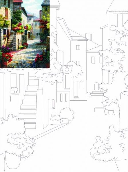 Холст на картоне с контуром Пейзаж № 1 Этюд 