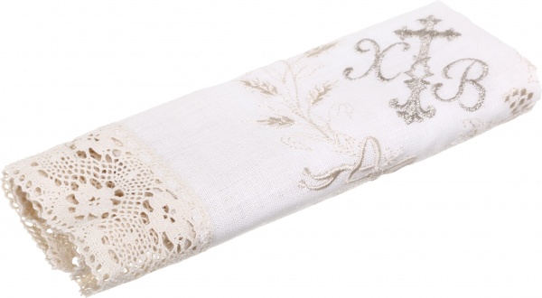 Серветка святкова з мереживом (7 см) 40x40 см білий із малюнком 