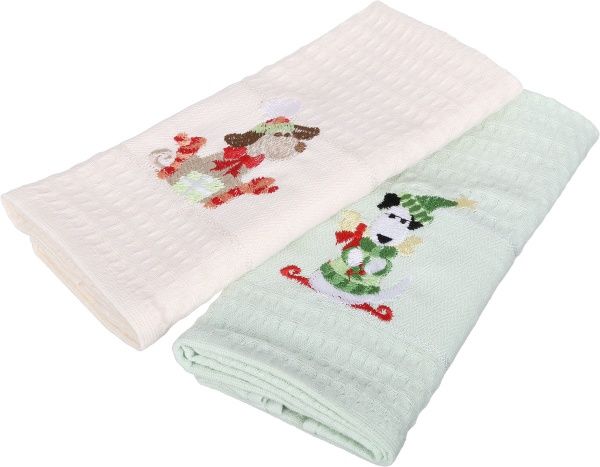 Набір рушників вафельних New Year Dogs 2 шт. 40x60 см Karna бежевий 