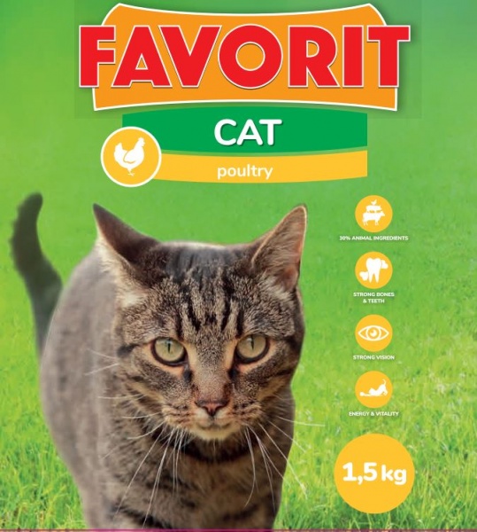 Корм сухой Favorit для котов с курицей 1,5 кг