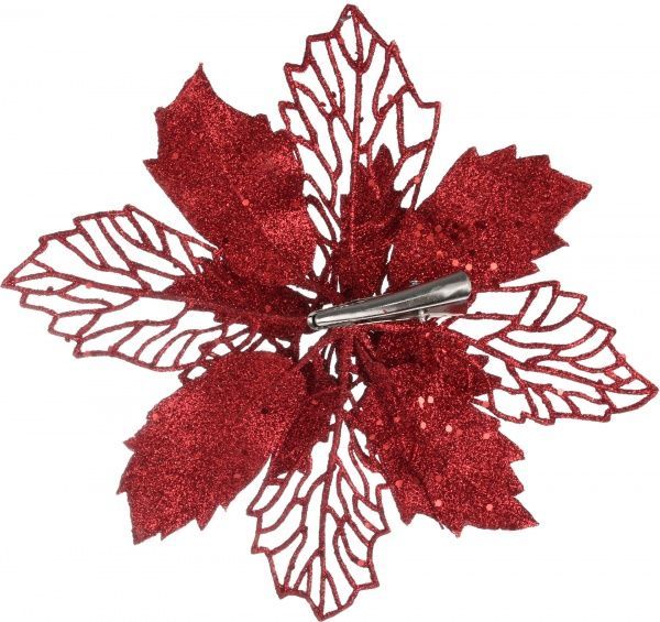 Декорація новорічна Shunda Квітка пуансетія 15 см червона