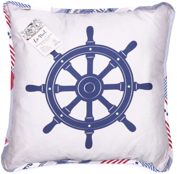 Подушка декоративна Фрегат зі штурвалом 45x45 см білий із малюнком La Nuit 