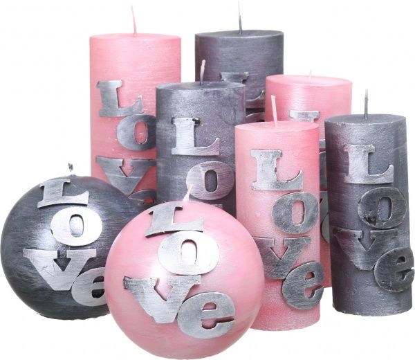 Свеча декоративная Love, d=10 см, серая Pako-If