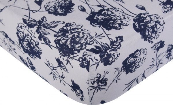 Простынь на резинке трикотажная Контурные цветы 90x200 см белый с принтом Homeline 