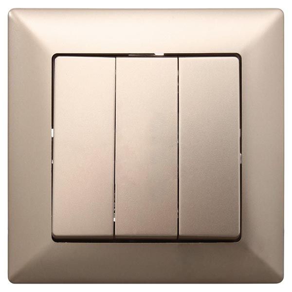 Выключатель трехклавишный Gunsan Visage без подсветки 16 А 250В бежевый металлик VS 28 25 160