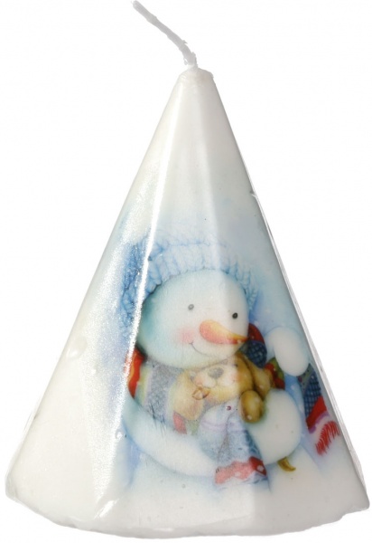 Свічка-конус з малюнком сніговика 7,8х7,8х9,2 см 791224
