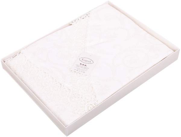 Скатерть с гипюром KDK d160 кремовый Karna 