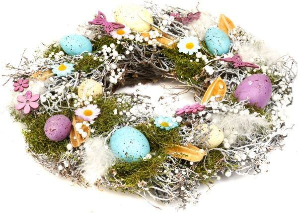 Венок пасхальный с яйцами и соломой D9-11