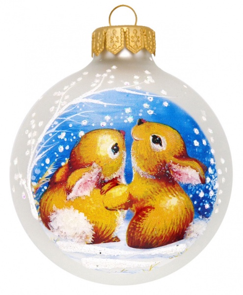 Набор елочных шаров с художественным рисунком 80 мм бело-серебряный/золотой 80Dхд/2