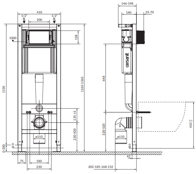 Комплект инсталляции Cersanit СЕТ C59 SYSTEM 40 механическая + подвесной унитаз MESTO хром