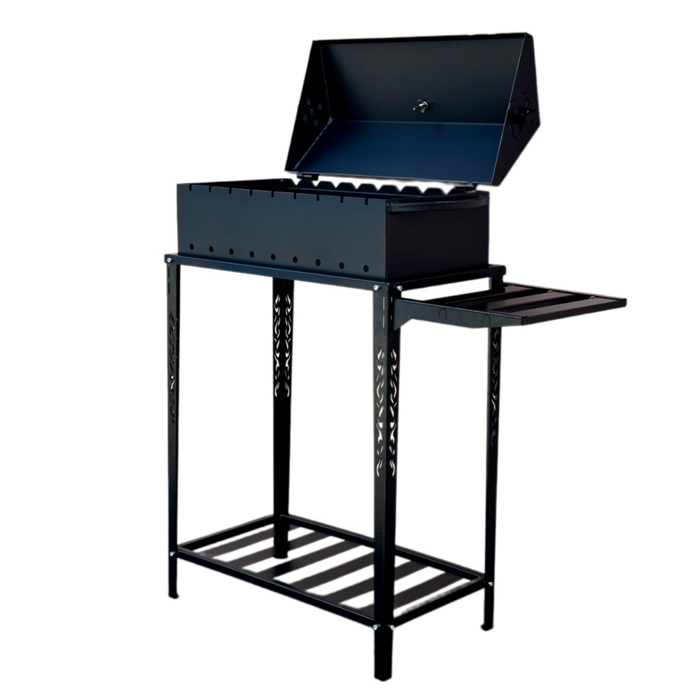 Мангал-барбекю Metalzavod с термометром и разборной дровницей на 9 шампуров 4 мм