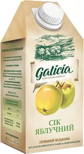 Сок Galicia Яблочный неосветленный пастеризованный 0,5л (4820151001260) 