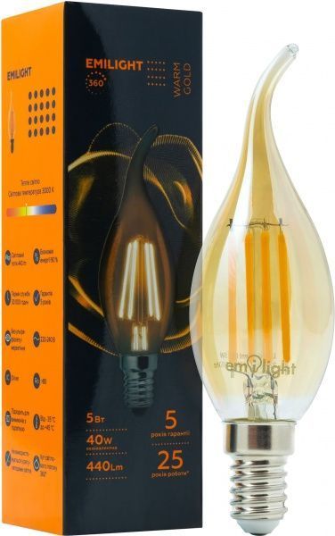Лампа світлодіодна Emilight FIL Gold CA35 5 Вт E14 3000 К 220 В прозора 