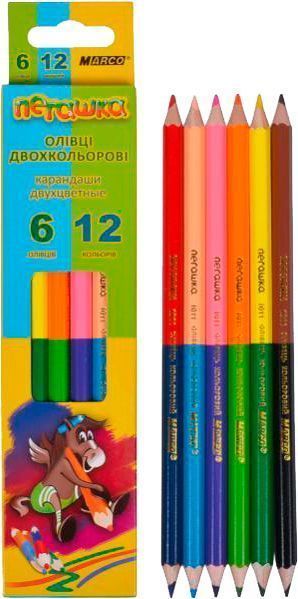 Олівці кольорові 6 шт. двусторонні Пегашка Marco