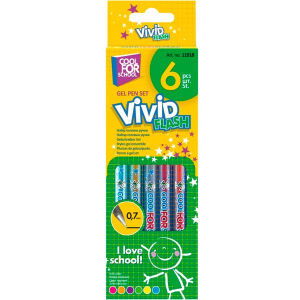 Набор ручек гелевых Cool For School Vivid Flash 6 цветов неон 
