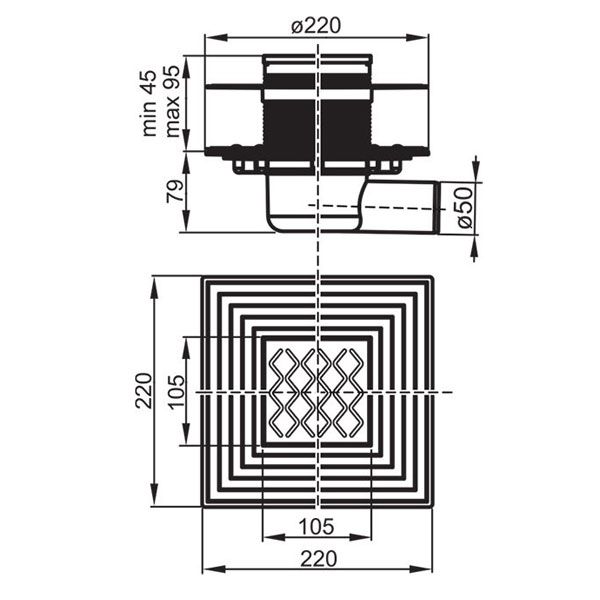 Душевой трап Ravak SN501 105x105/50