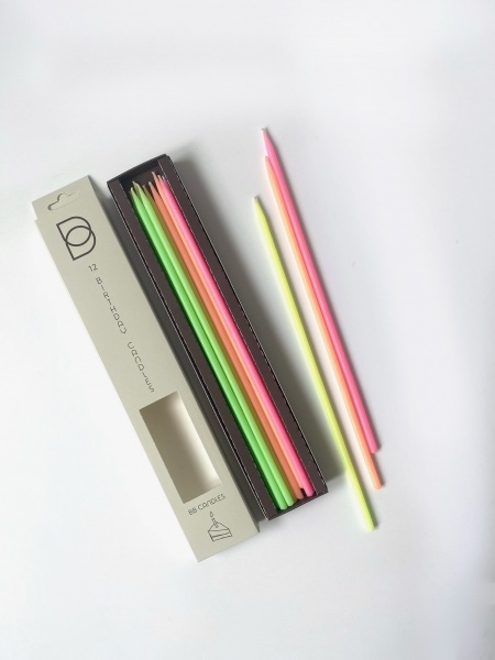 Свечи для торта BB CANDLES микс неон 25 см 12 шт.