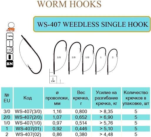 Крючок Flying Fish WEEDLESS SINGLE HOOK №2 5 шт. WS-407(02)