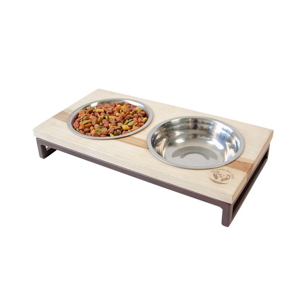 Кормушка 10 центів для Джека с мисками №2 XS, двойная, 2 х 250 мл, коричневый, метал, дерево, 31 х 16 х 5 см