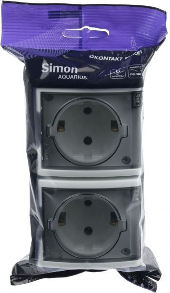 Розетка вологозахищена подвійна із заземленням Simon Aquarius без шторок білий AQGSz1-2/11A