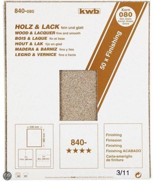 Наждачний папір KWB P100 Дерево та лак 23х28 мм Р100 840100