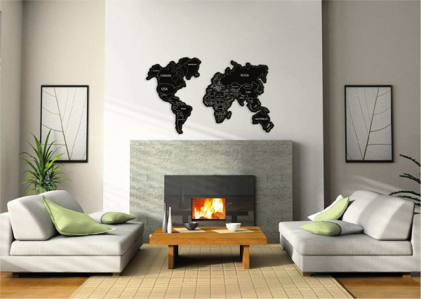 Картина Карта мира черная 80x140 см 