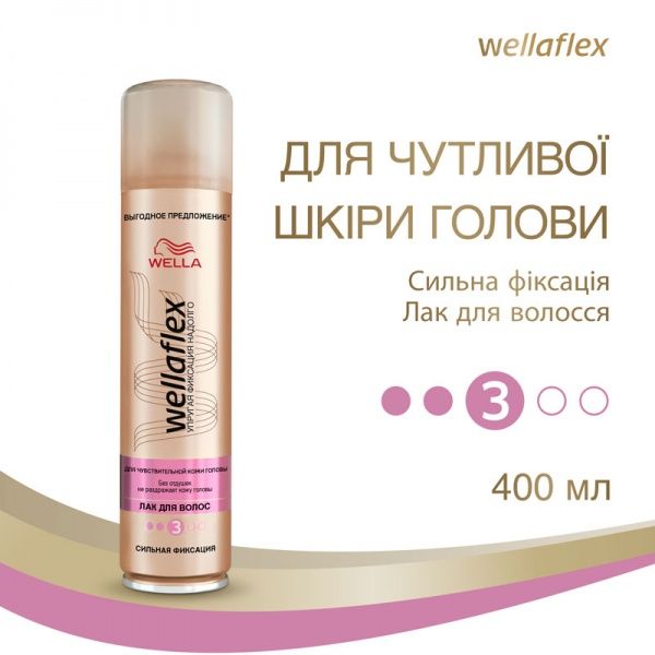 Лак для волосся Wella Wellaflex Для чутливої шкіри голови без запаху сильна фіксація 400 мл