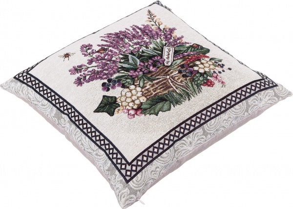 Подушка Лавандовое поле Корзина лаванды в рамке 45x45 см разноцветный Прованс 