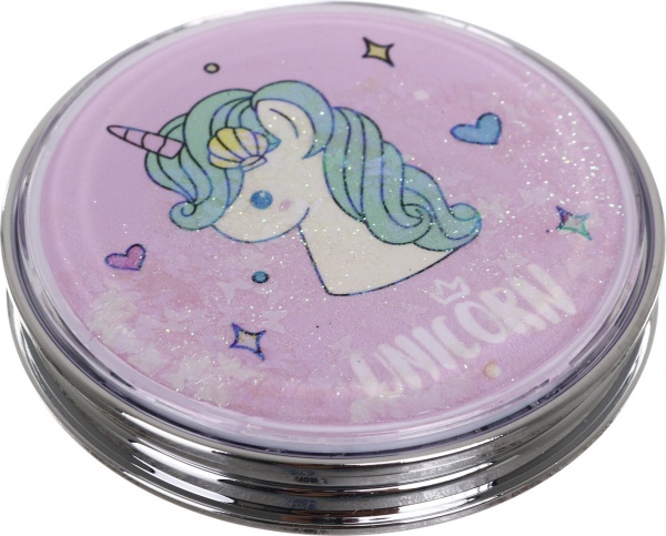 Зеркало карманное косметическое Лідер Канц Единорог с сыпучими блестками круглое 12 вариантов в ассортименте 